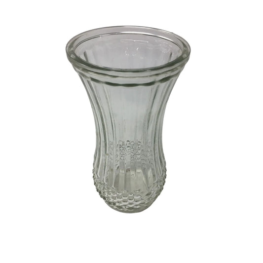 Vintage Hoosier Clear Glass Ribbed Flower Vase- about 8.5'' Tall - A+ Stuff