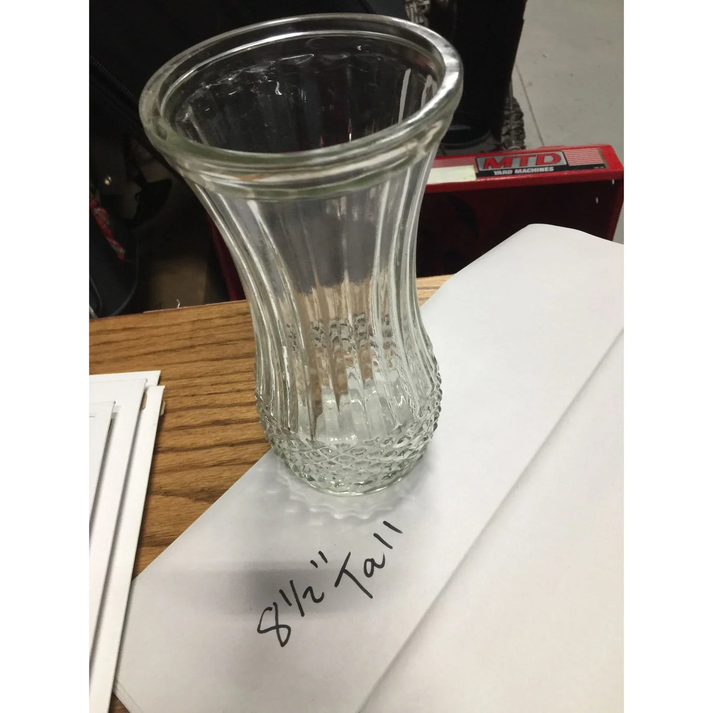 Vintage Hoosier Clear Glass Ribbed Flower Vase- about 8.5'' Tall - A+ Stuff