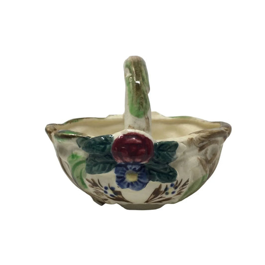 Vintage Miniature Hand Painted Floral Art Bowl with Handle - A+ Stuff