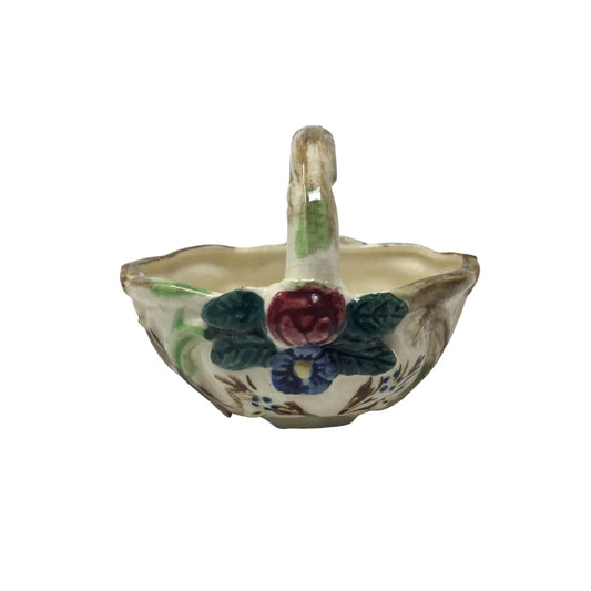 Vintage Miniature Hand Painted Floral Art Bowl with Handle - A+ Stuff