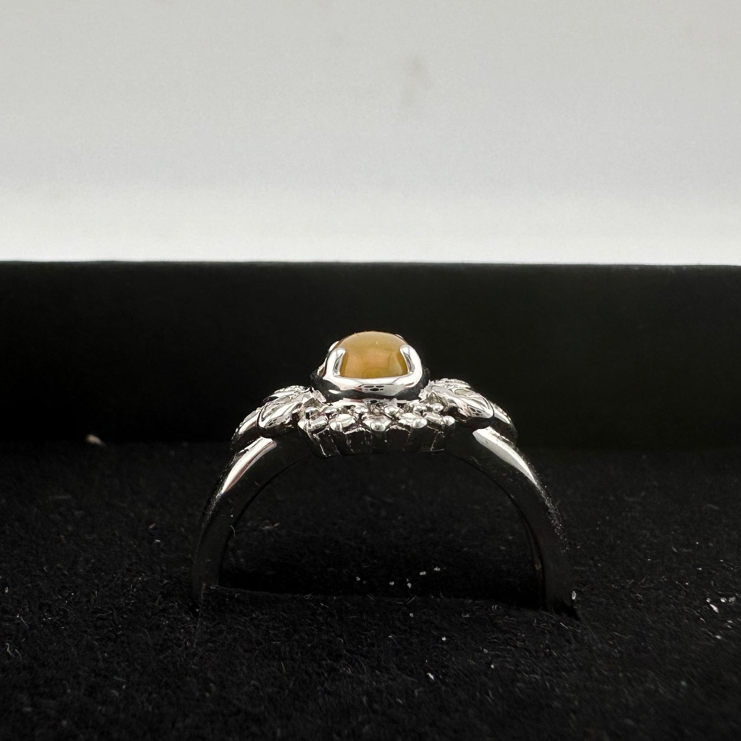 Natural Cabochon Australian Opal Ring with Small Diamond Size 7