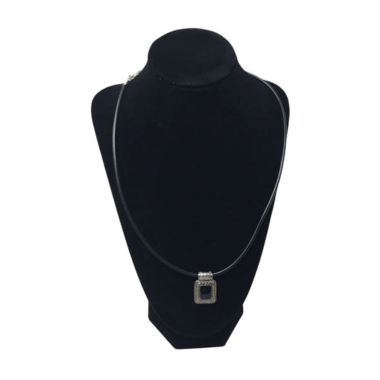 Unisex Black Necklace with Silver & Black Rectangular Pendant - A+ Stuff - Neckace - A+ Stuff