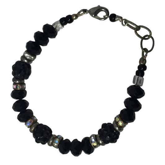 Women's Black and Silver Beaded Bracelet with Lobster Clasp