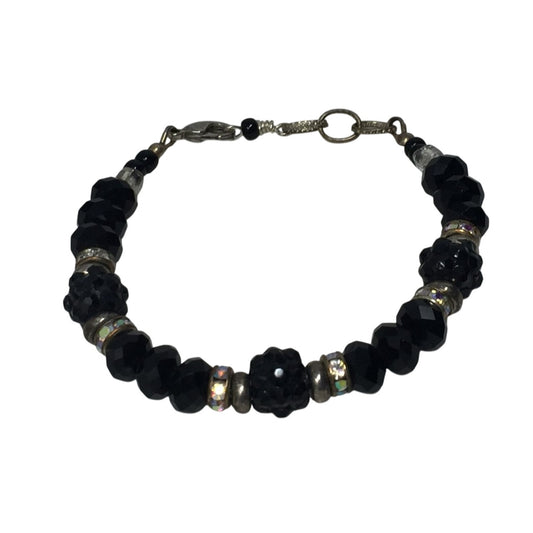 Women's Black and Silver Beaded Bracelet with Lobster Clasp