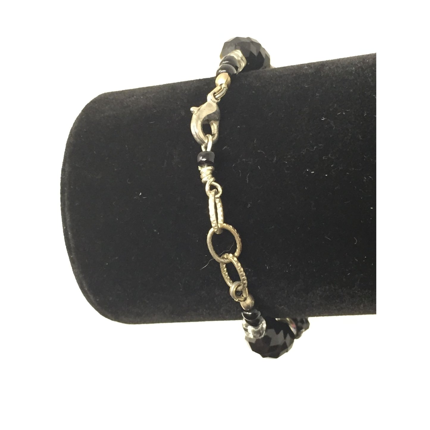 Women's Black and Silver Beaded Bracelet with Lobster Clasp