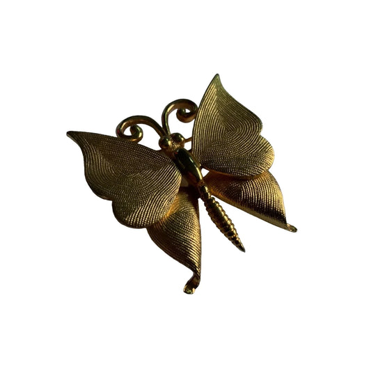 Vintage Womens Textured Metal Gold Toned Butterfly Pin - A+ Stuff