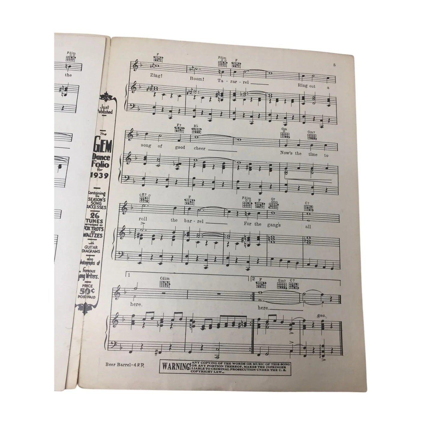 Vintage 1934 Sheet Music Book ''Beer Barrell Polka'' - A+ Stuff - SHEET MUSIC - A+ Stuff