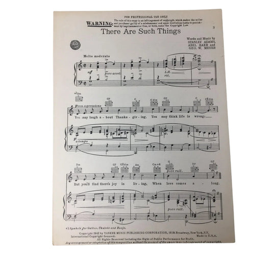 Vintage 1942 There Are Such Things Sheet Music - A+ Stuff - sheet music - A+ Stuff