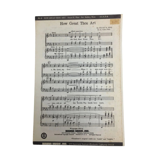 Vintage 1953 Sheet Music ''How Great Thou Art'' by Stuart K Hine - A+ Stuff - SHEET MUSIC - A+ Stuff