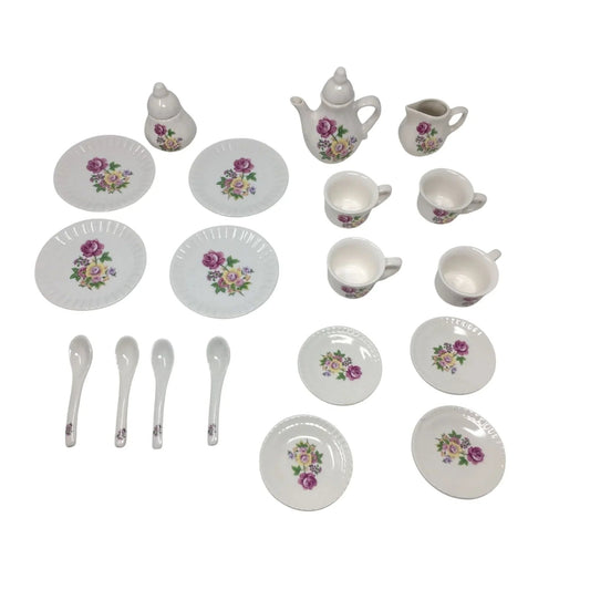 Vintage 21 Piece Miniature Tea Set with Tea Pot, Tea Cups, Saucers and Spoons - A+ Stuff - teapot - A+ Stuff
