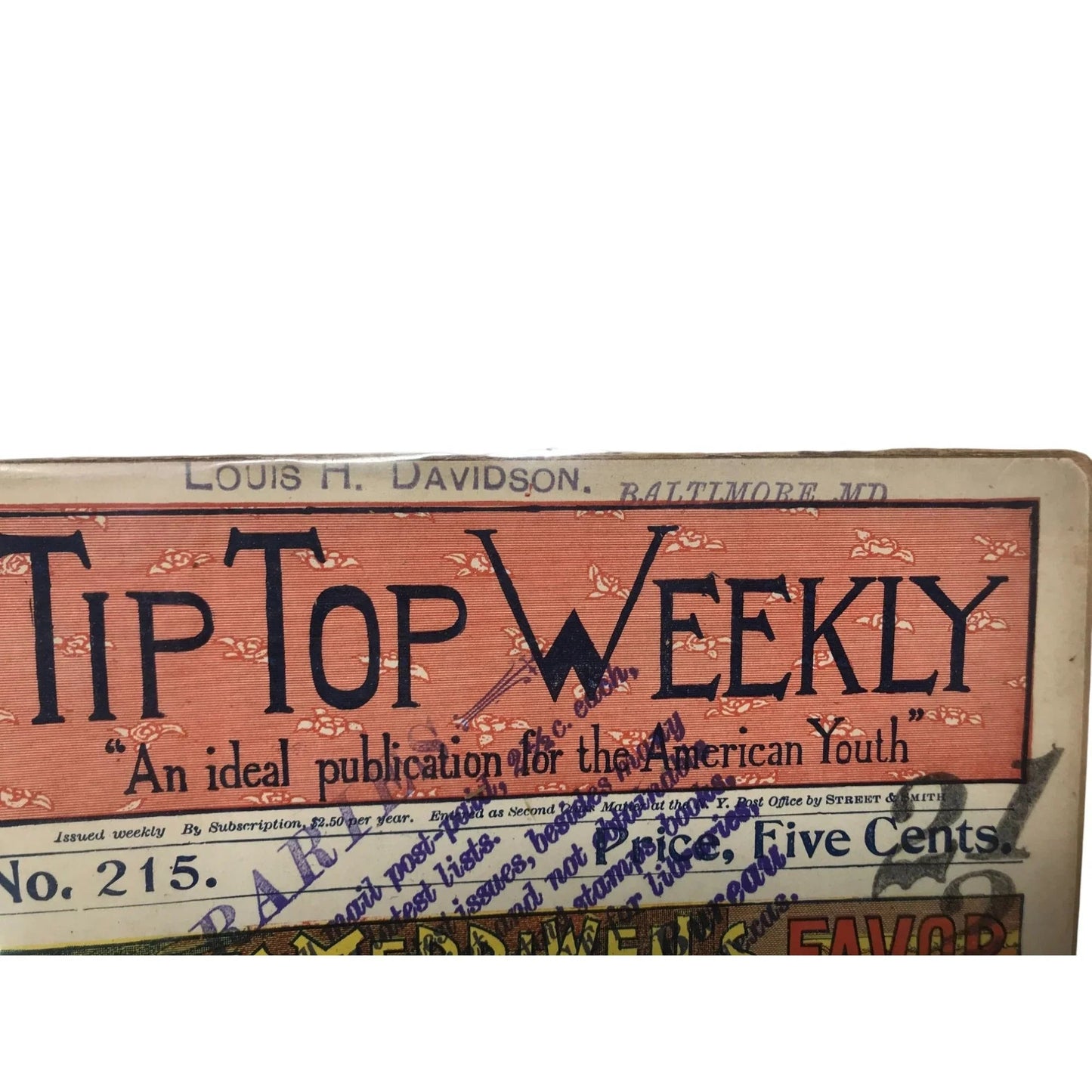 Vintage Antique Tip Top Weekly Magazine No 215 by Burt L. Standish - Tip Top Weekly - Magazines - A+ Stuff