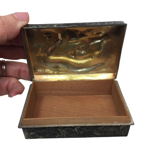 Vintage Asian Dragon Silver Tone Trinket Box - A+ Stuff - Jewelry Box - A+ Stuff