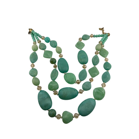Vintage Beautiful Women's Chunky Three Strand Beaded Necklace In Aqua Color - A+ Stuff - Necklace - A+ Stuff