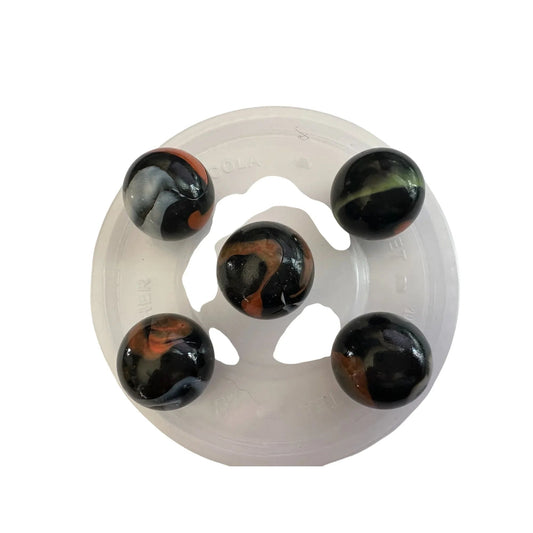 VINTAGE BLACK SHOOTER MARBLES WITH WHITE, YELLOW AND ORANGE SWIRLS - A+ Stuff - Collectibles - A+ Stuff