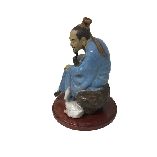 Vintage Ceramic Chinese Mud Man Figurine Sitting With Goose - A+ Stuff - Figurines - A+ Stuff