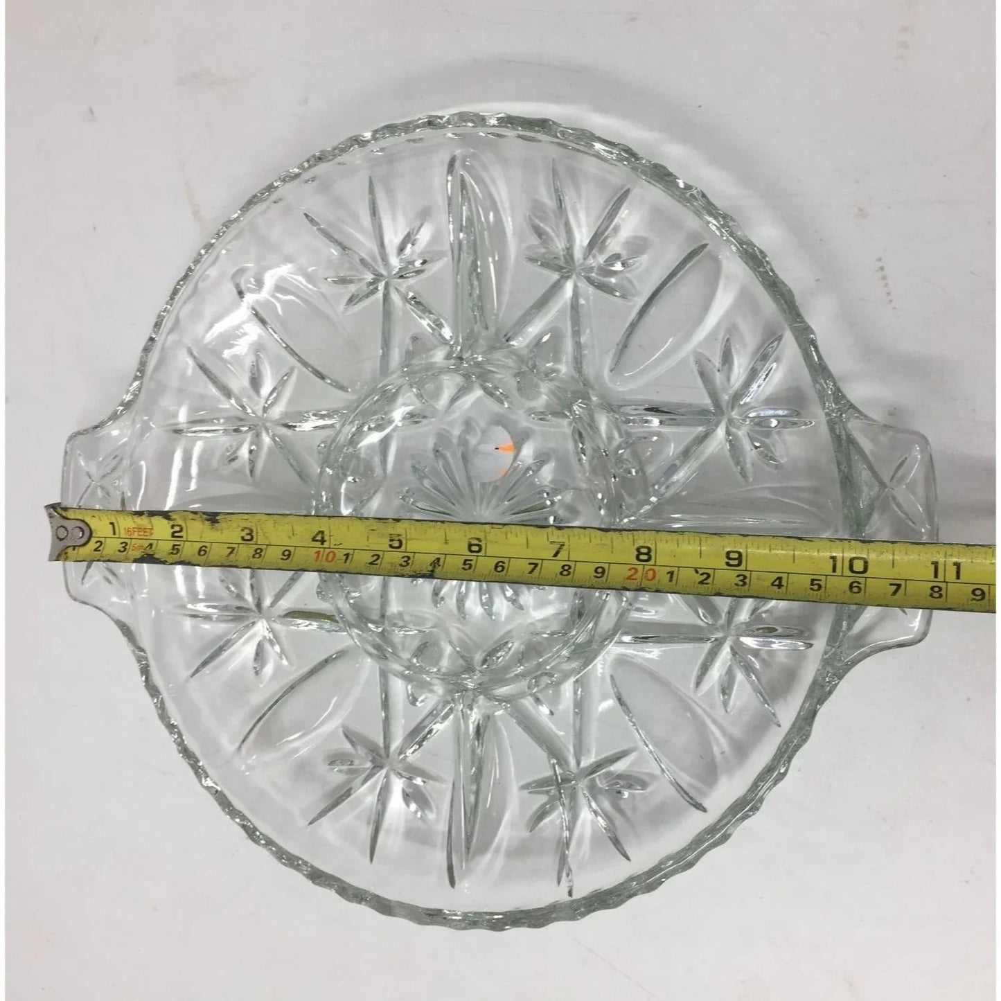 Vintage Clear Glass Round Divided Serving/Relish Dish with Handles - A+ Stuff