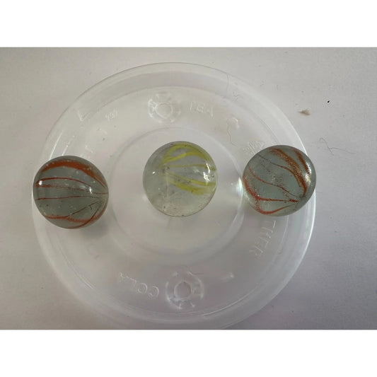 Vintage Clear Glass Shooter Marbles with Yellow and Orange Swirl Design - A+ Stuff - Collectibles - A+ Stuff
