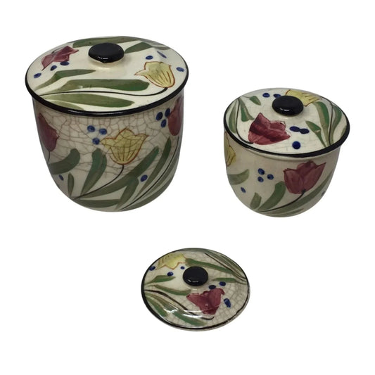 Vintage Colorful Ceramic Floral Patterned Jars/Containers (2) with Lids (3) - A+ Stuff - Drinking, Dining & More - A+ Stuff