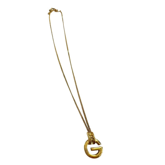 Vintage Givenchy Rounded "G" Necklace Gold Plated w Rhinestones - Givenchy - Necklace with Pendant - A+ Stuff