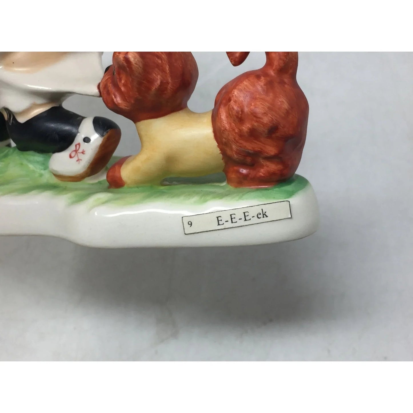 Vintage Goebel Figurine - '''E - E - E - Ek'' Redhead Puppy Tugging at Girl's Clothes - Goebel - Figurines - A+ Stuff