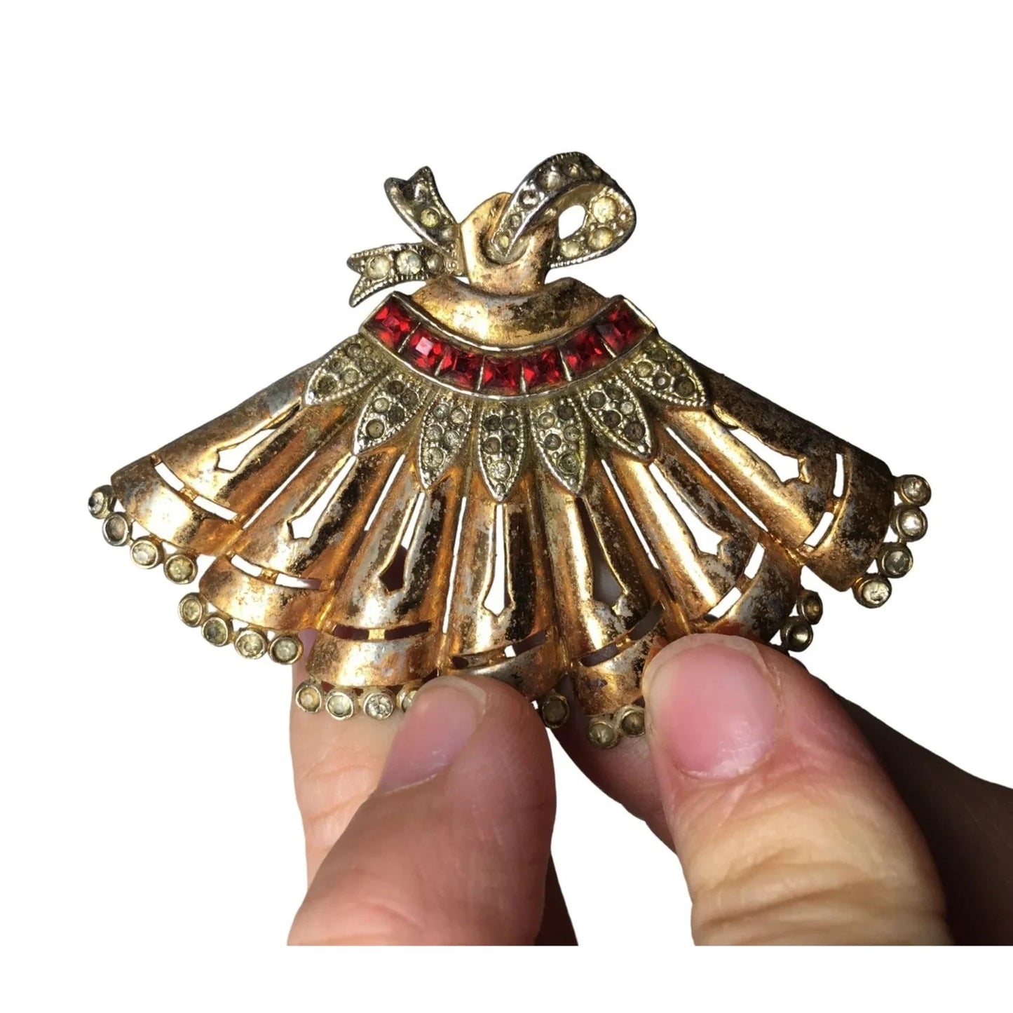 Vintage Gold tone Holiday Fan Brooch Pin (Missing Pin) - 2.5x2 inches - A+ Stuff - Brooch - A+ Stuff