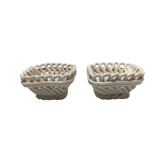 Vintage Handmade Ceramic Italian Cream Colored Pottery Baskets with Weave Rope Style - handmade - Collectibles - A+ Stuff