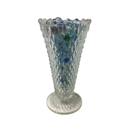 Vintage Indiana Glass Diamond Point Clear Glass Vase with Marbles Inside - indiana glass - Vase or Holder - A+ Stuff