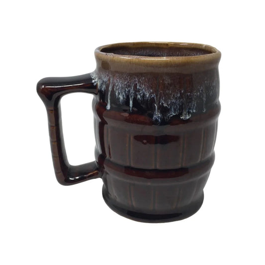 Vintage Large Brown Drip Glaze Barrel Shaped Beer Mug - A+ Stuff - Mugs - A+ Stuff