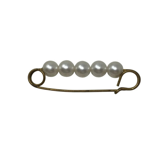 Vintage Large Gold Tone Brooch Safety Pin with White Faux Pearls/Beads - A+ Stuff - pin - A+ Stuff