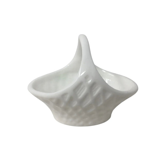 Vintage Miniature Ceramic White Basket with Handle and Flowers on it - A+ Stuff - Figurines - A+ Stuff