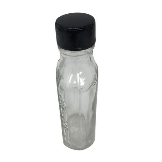 Vintage Miniature Duraglas Clear Glass Bottle with Black Lid - duraglas - Glass - A+ Stuff