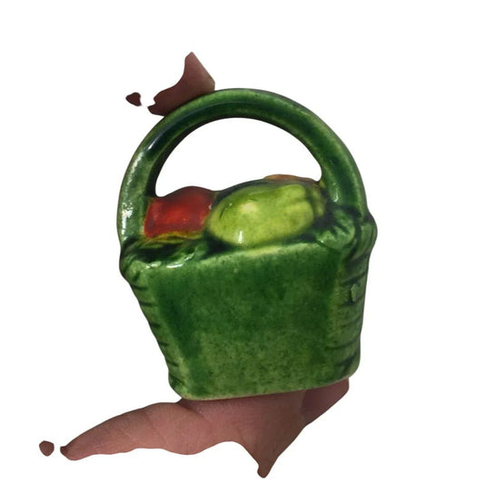 Vintage Miniature Green Basket with Assorted Fruits inside Salt/Pepper shaker - A+ Stuff - Salt & Pepper Shakers - A+ Stuff