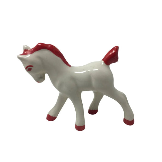 Vintage Miniature Hand Painted White and Red Horse/Donkey Figurine - A+ Stuff - Figurines - A+ Stuff