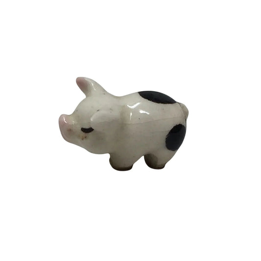 Vintage Miniature Porcelain Hagen Renaker Standing White Piglet with Black Spots - A+ Stuff - Figurines - A+ Stuff