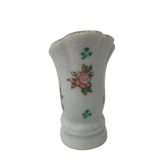 Vintage Miniature White Cornucopia Vase with Flowers on it - 2.5'' tall - A+ Stuff - Vase or Holder - A+ Stuff