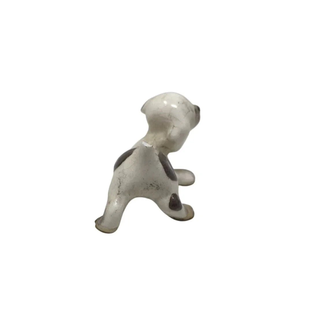Vintage Miniature White Spotted Puppy Dog Ceramic Figurine - A+ Stuff - Figurines - A+ Stuff