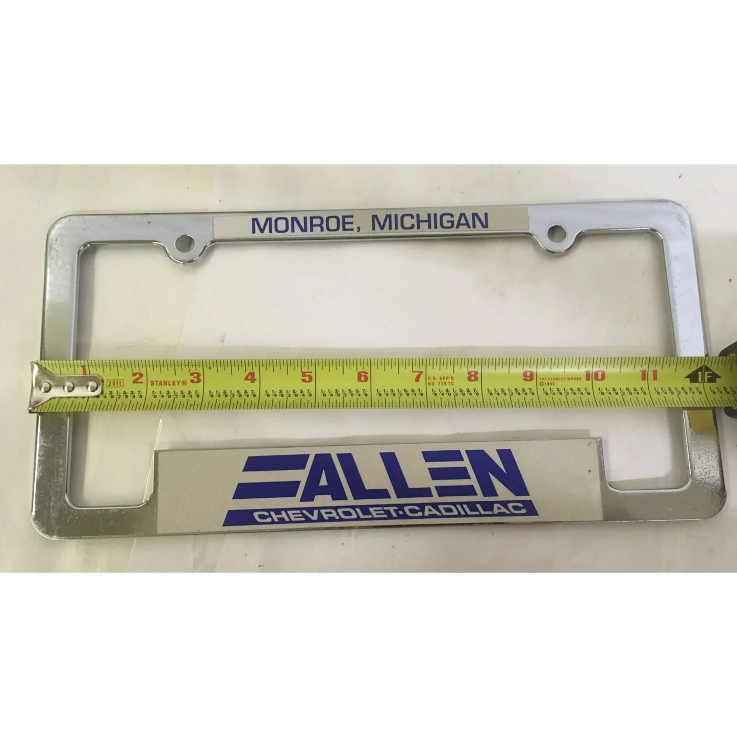 Vintage Monroe, Michigan Allen Chevrolet Cadillac License Plate Cover/Frame - A+ Stuff - Auto Part - A+ Stuff