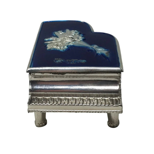 Vintage Occupied Japan Silver/Blue Piano Shaped Trinket Box - A+ Stuff - Collectibles - A+ Stuff