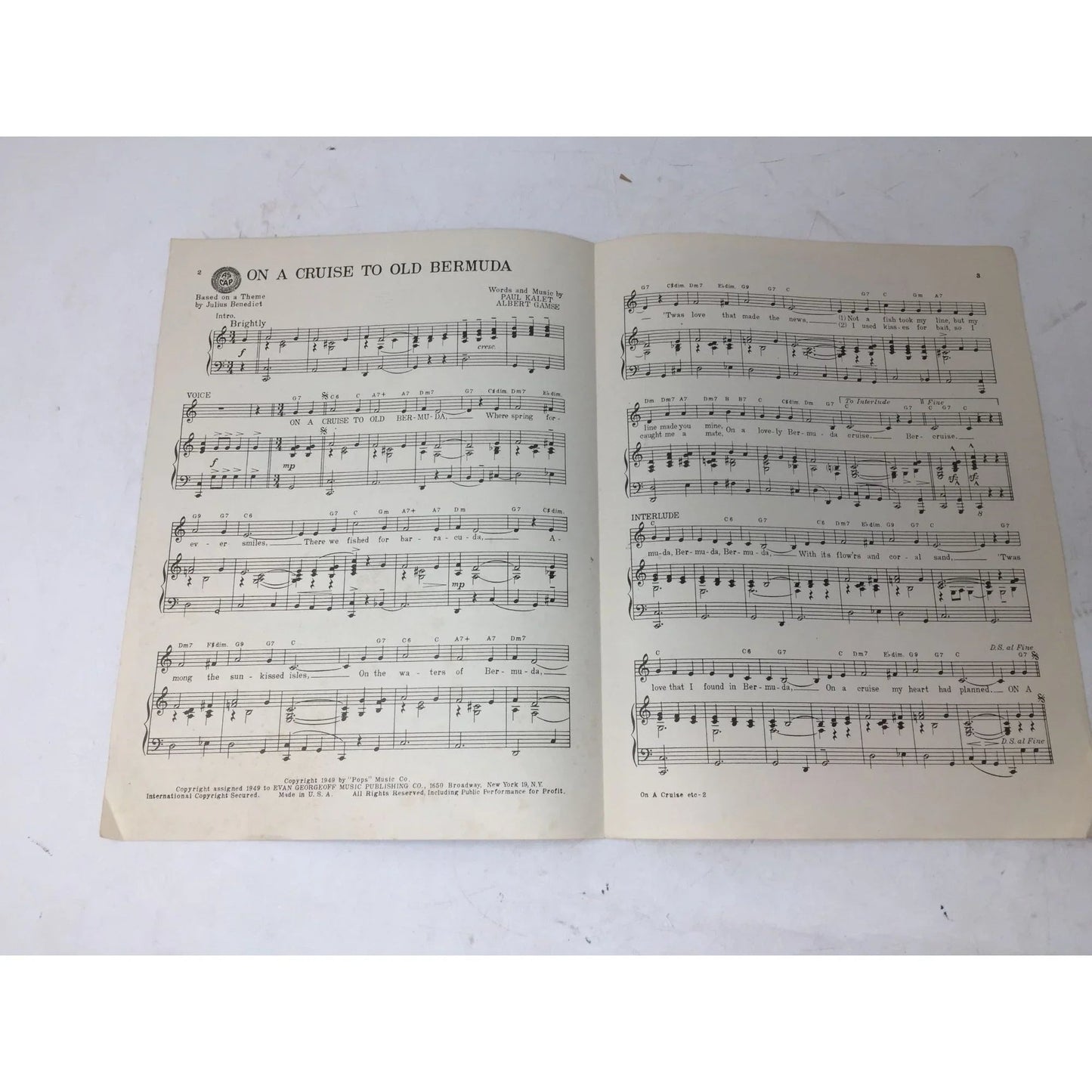 Vintage ''On A Cruise To Old Bermuda'' Sheet Music - A+ Stuff - sheet music - A+ Stuff