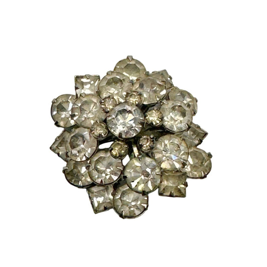 Vintage Rhinestone Cluster Dome Silver Tone Brooch Pin - A+ Stuff - Brooch - A+ Stuff