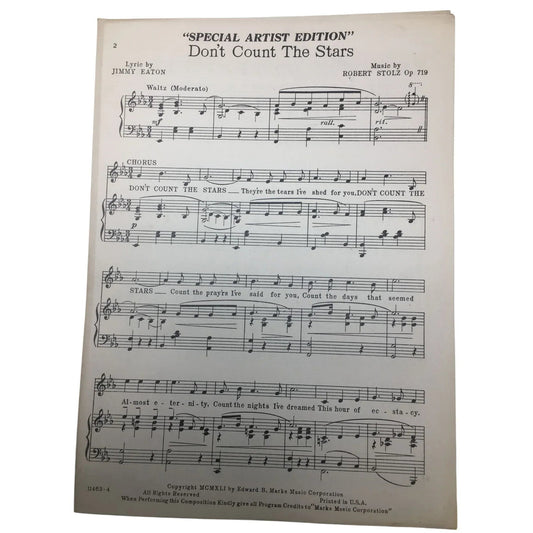 Vintage Sheet Music - ''Don't Count The Stars'' - A+ Stuff - SHEET MUSIC - A+ Stuff