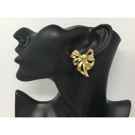 Vintage Signed Givenchy Gold Plated Bow Earrings - Givenchy - Earrings - A+ Stuff