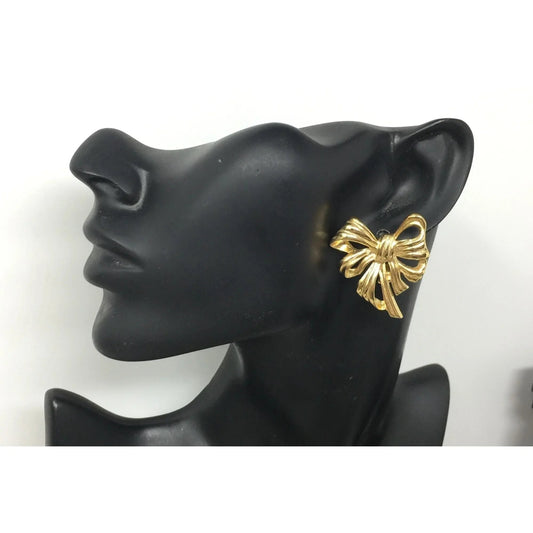Vintage Signed Givenchy Gold Plated Bow Earrings - Givenchy - Earrings - A+ Stuff