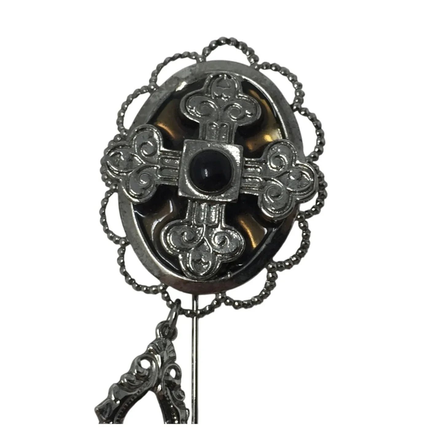 Vintage Silver Tone Collectible Dangly Pin with Cross Pendant - A+ Stuff - Brooch - A+ Stuff