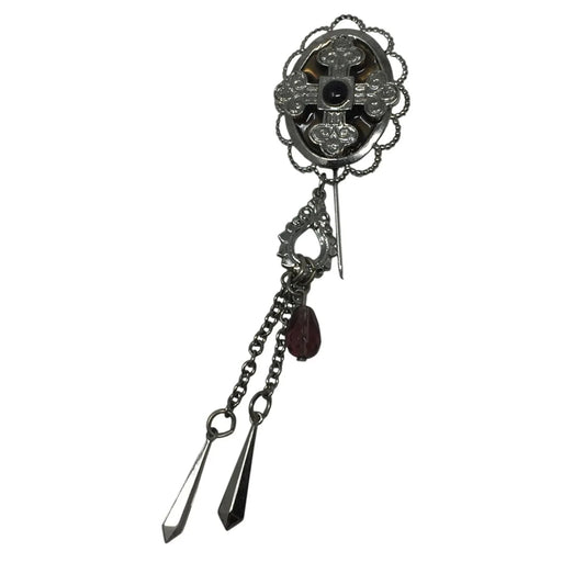 Vintage Silver Tone Collectible Dangly Pin with Cross Pendant - A+ Stuff - Brooch - A+ Stuff