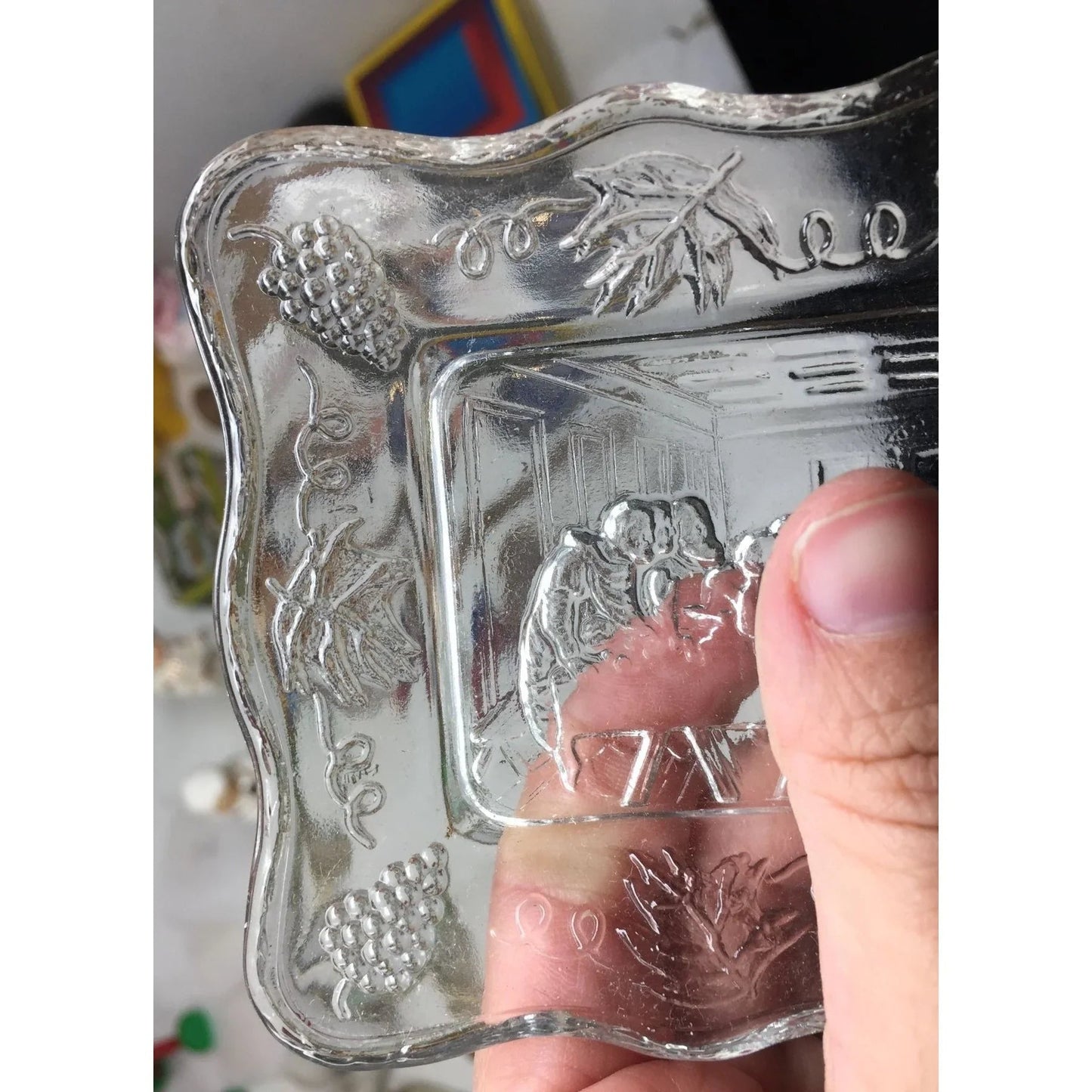 Vintage Small Clear Glass ''The Lord's Last Supper'' Rectangular Butter Dish - A+ Stuff - Glass - A+ Stuff
