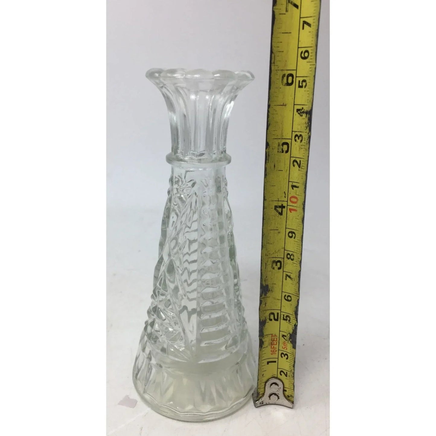 Vintage Small Patterned Clear Glass 6 Inch Vase - A+ Stuff - Vase or Holder - A+ Stuff