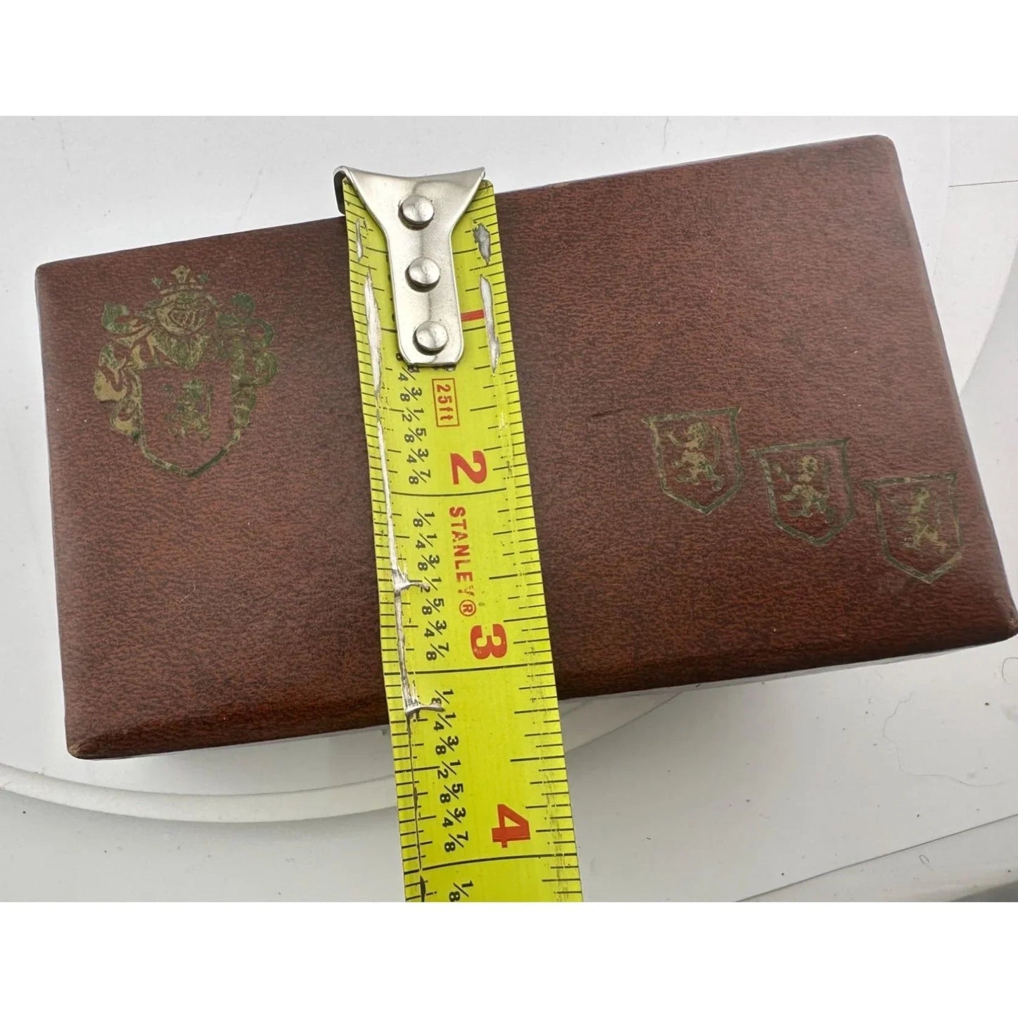 Vintage SWANK Brown Vinyl Men's Jewelry Storage Box Gold Trim w/ Felt Inside - Swank - Jewelry Box - A+ Stuff