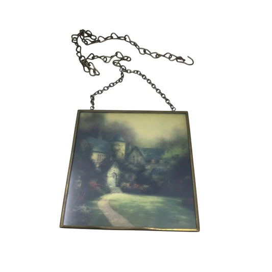Vintage Thomas Kinkade Landscape/House Glass Wall Hanging Art Print - A+ Stuff
