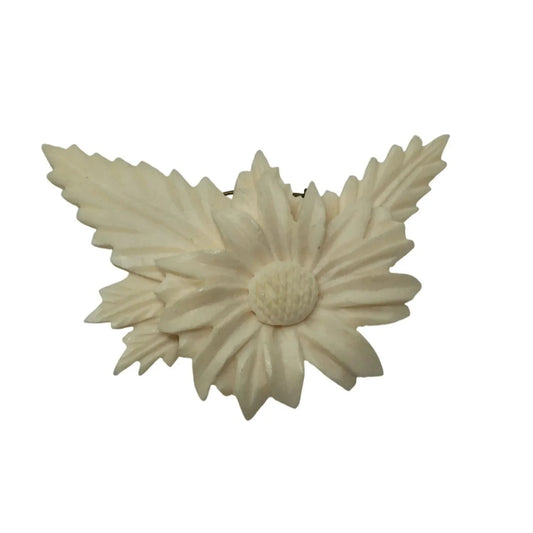 Vintage White Carved Flower Brooch Pin (No Markings) - A+ Stuff - Brooch - A+ Stuff